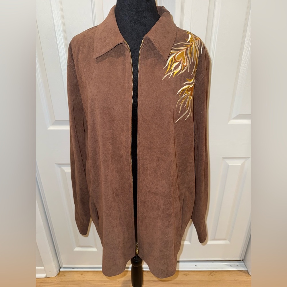 Bob Mackie Suede Brown Jacket with Gold Embroidery
